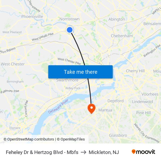 Feheley Dr & Hertzog Blvd - Mbfs to Mickleton, NJ map