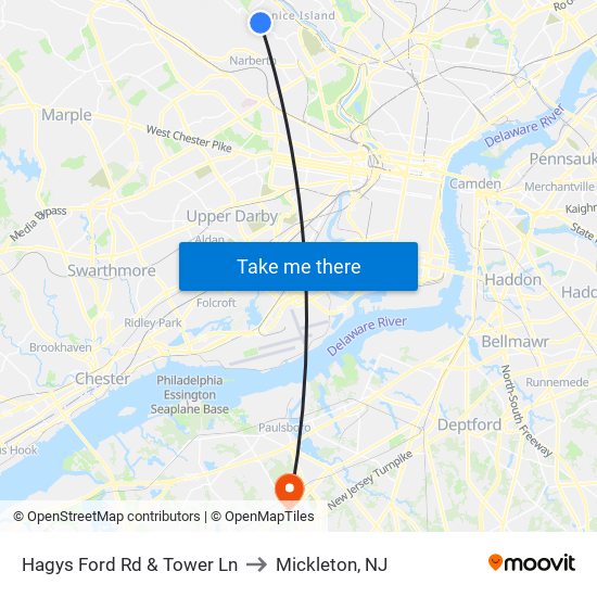 Hagys Ford Rd & Tower Ln to Mickleton, NJ map