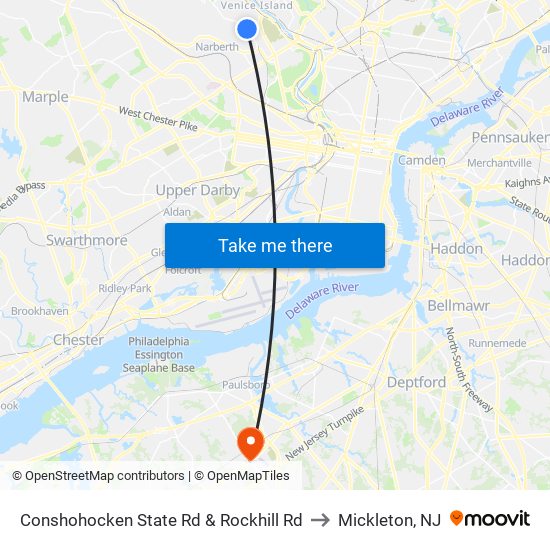 Conshohocken State Rd & Rockhill Rd to Mickleton, NJ map