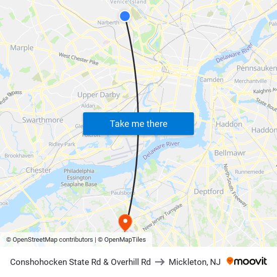 Conshohocken State Rd & Overhill Rd to Mickleton, NJ map