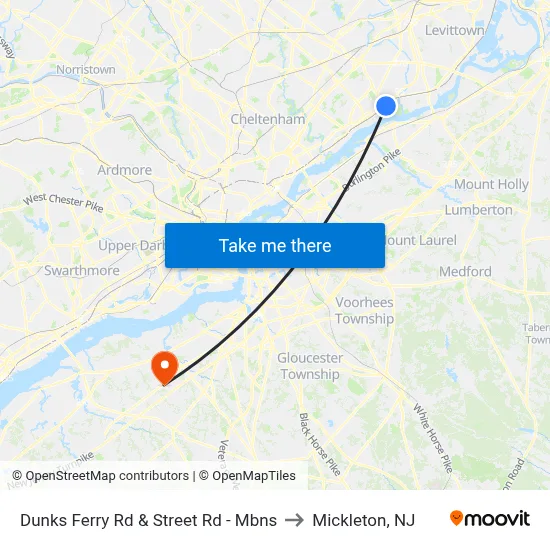 Dunks Ferry Rd & Street Rd - Mbns to Mickleton, NJ map