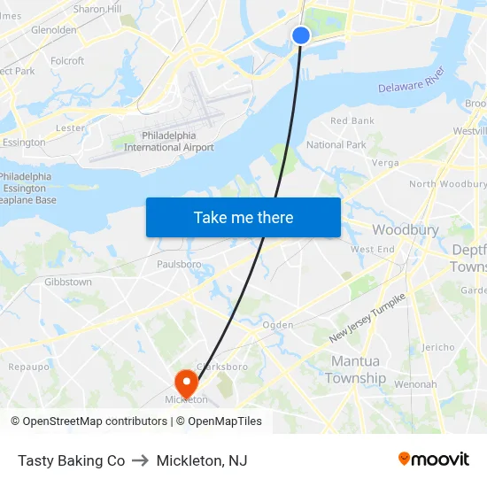 Tasty Baking Co to Mickleton, NJ map