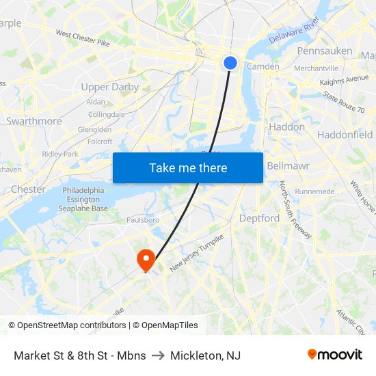 Market St & 8th St - Mbns to Mickleton, NJ map