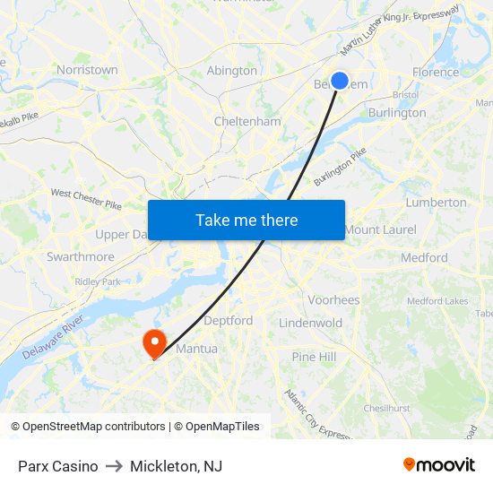 Parx Casino to Mickleton, NJ map