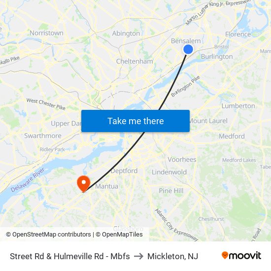 Street Rd & Hulmeville Rd - Mbfs to Mickleton, NJ map