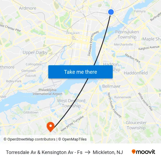 Torresdale Av & Kensington Av - Fs to Mickleton, NJ map