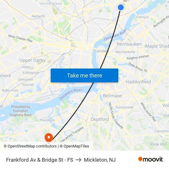 Frankford Av & Bridge St - FS to Mickleton, NJ map