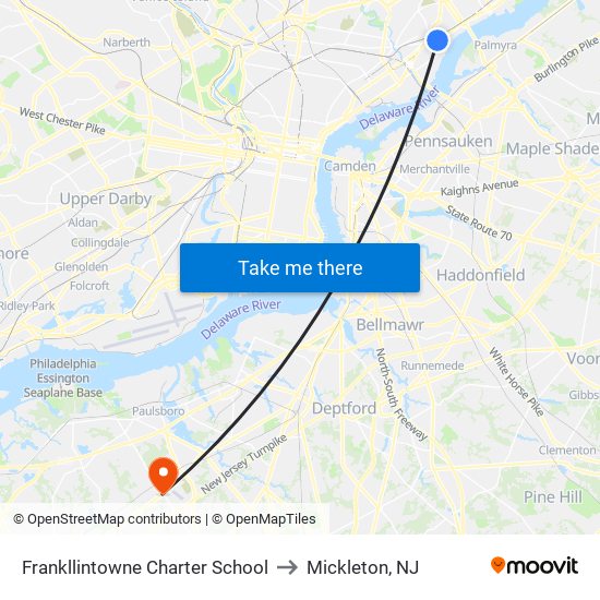 Frankllintowne Charter School to Mickleton, NJ map