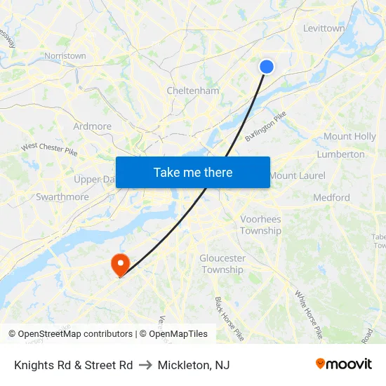 Knights Rd & Street Rd to Mickleton, NJ map