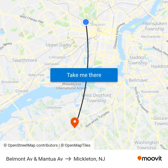 Belmont Av & Mantua Av to Mickleton, NJ map
