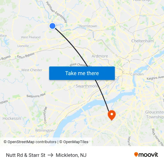 Nutt Rd & Starr St to Mickleton, NJ map