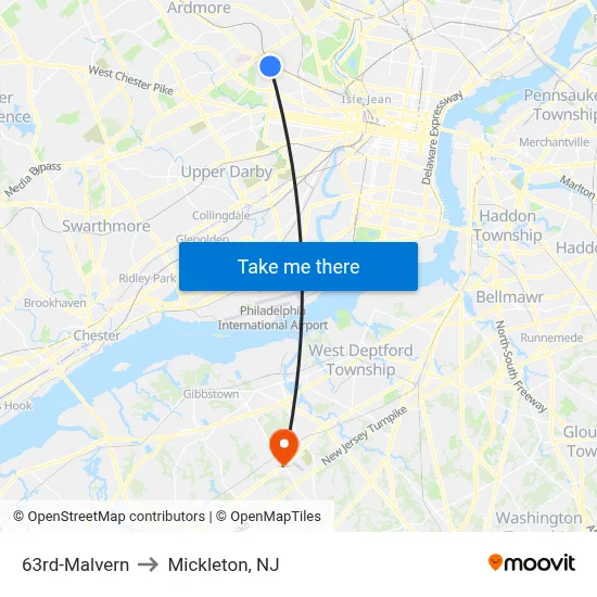 63rd-Malvern to Mickleton, NJ map