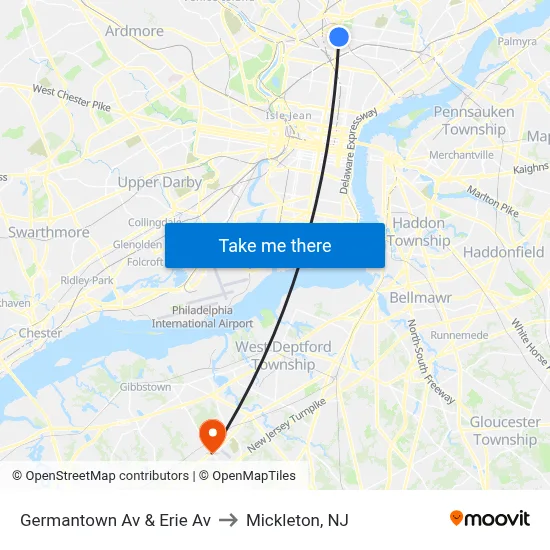 Germantown Av & Erie Av to Mickleton, NJ map