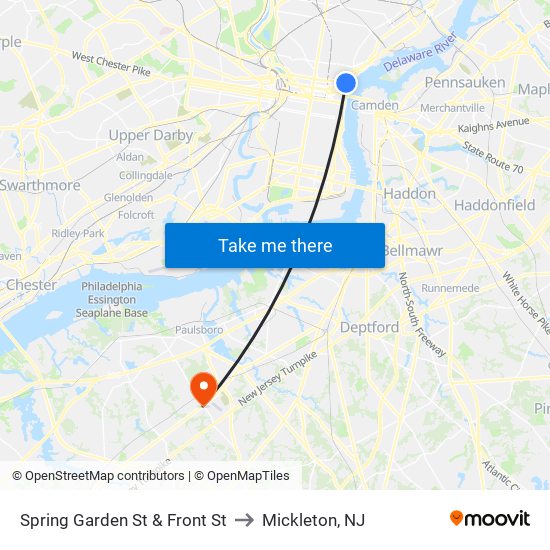 Spring Garden St & Front St to Mickleton, NJ map