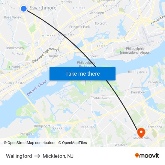 Wallingford to Mickleton, NJ map