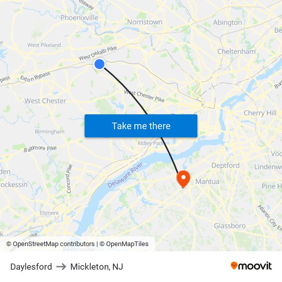 Daylesford to Mickleton, NJ map