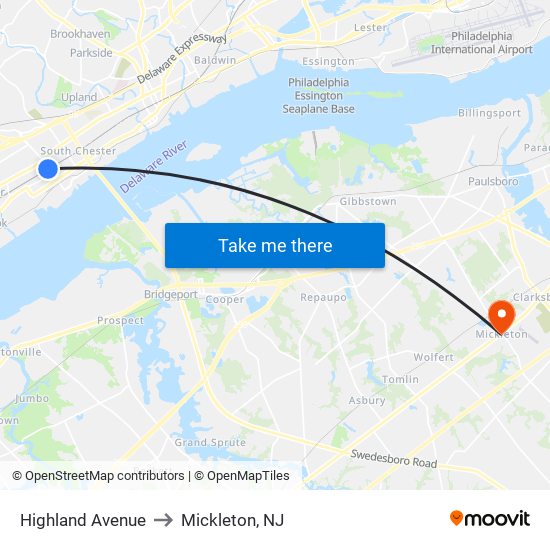 Highland Avenue to Mickleton, NJ map