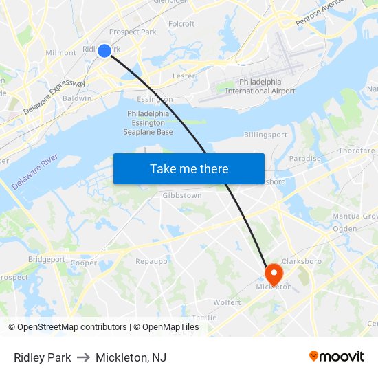 Ridley Park to Mickleton, NJ map