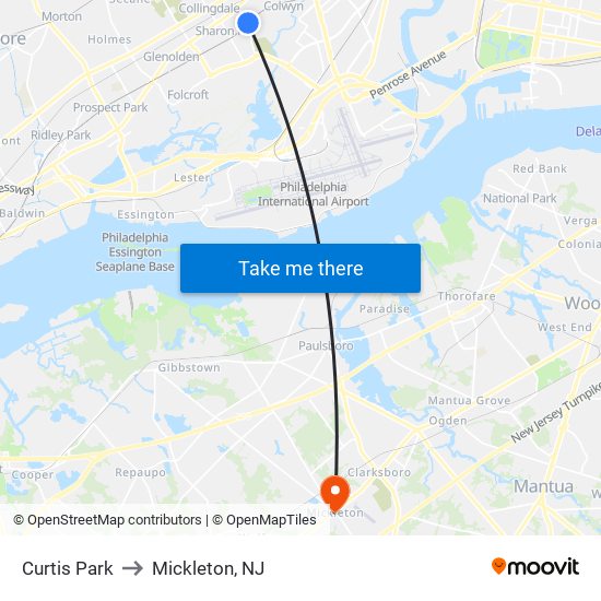 Curtis Park to Mickleton, NJ map