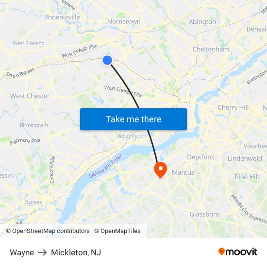 Wayne to Mickleton, NJ map