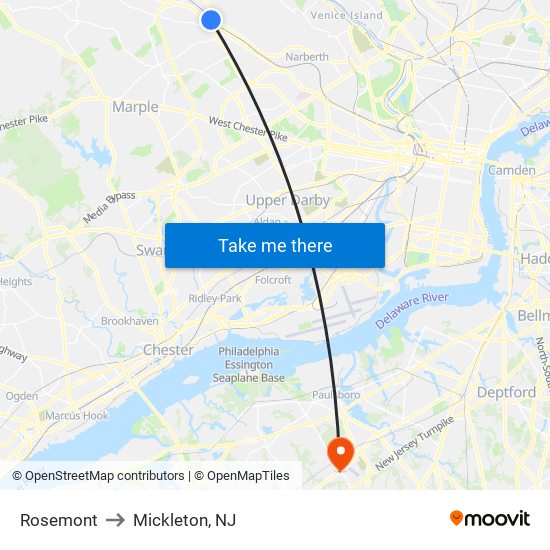 Rosemont to Mickleton, NJ map