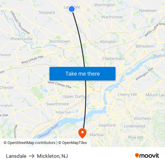 Lansdale to Mickleton, NJ map