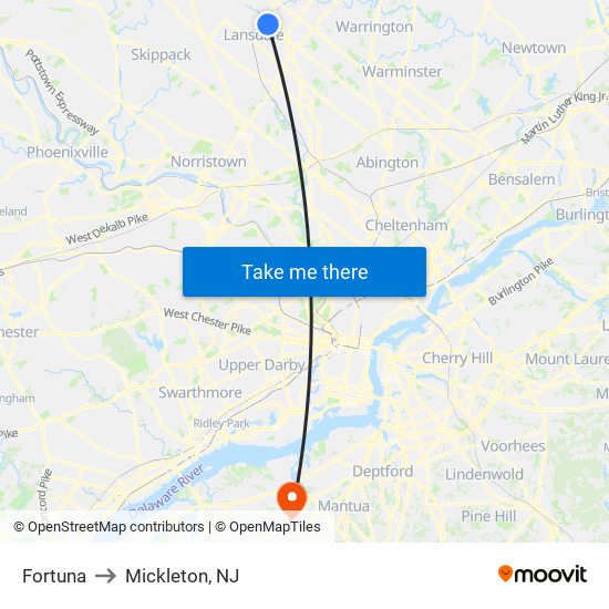 Fortuna to Mickleton, NJ map