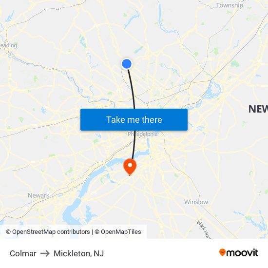 Colmar to Mickleton, NJ map