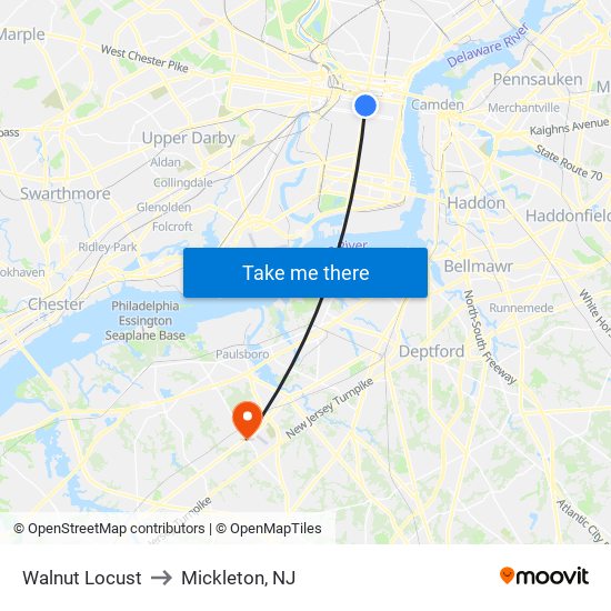 Walnut Locust to Mickleton, NJ map