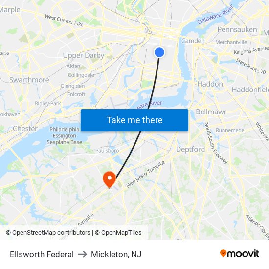 Ellsworth Federal to Mickleton, NJ map