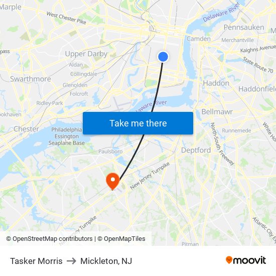 Tasker Morris to Mickleton, NJ map