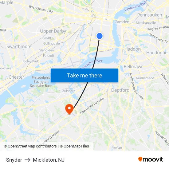 Snyder to Mickleton, NJ map