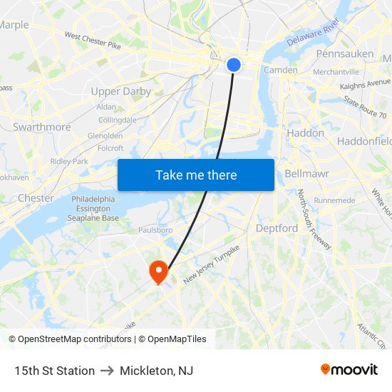 15th St Station to Mickleton, NJ map