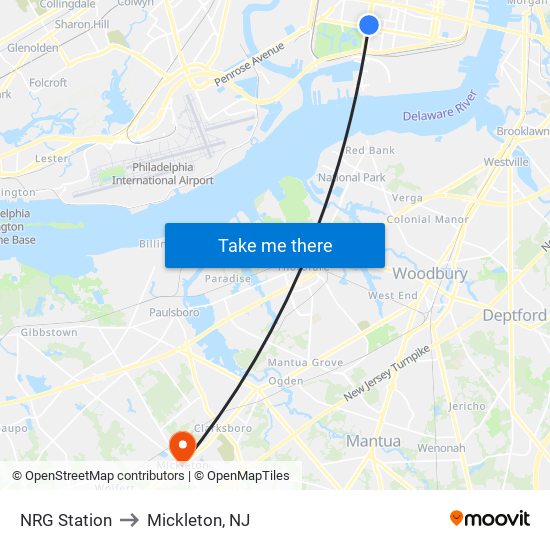NRG Station to Mickleton, NJ map