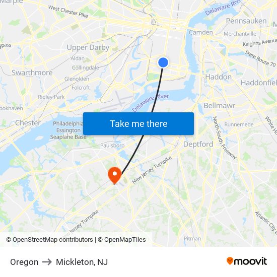 Oregon to Mickleton, NJ map