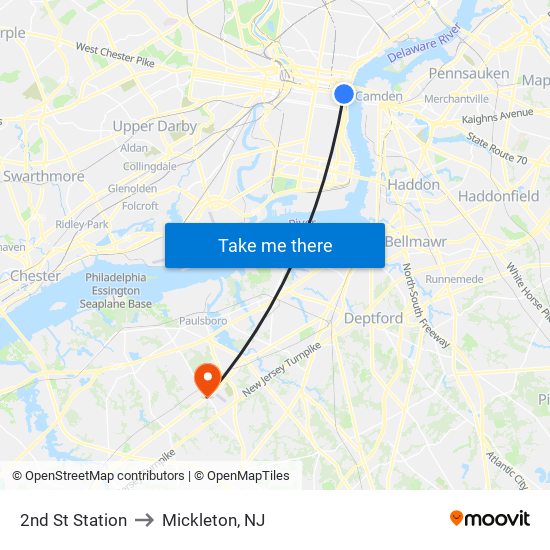 2nd St Station to Mickleton, NJ map