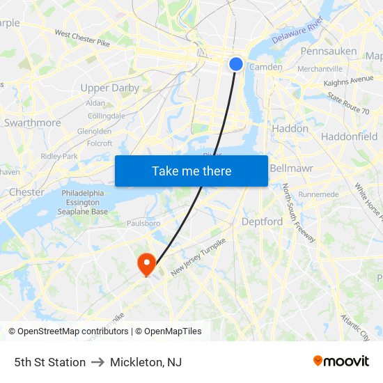 5th St Station to Mickleton, NJ map