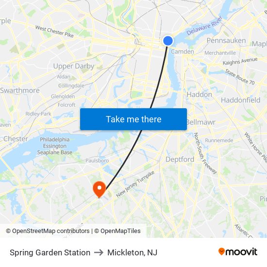 Spring Garden Station to Mickleton, NJ map