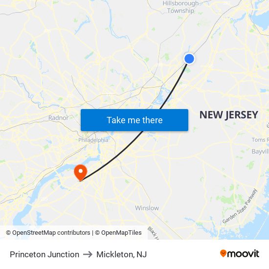 Princeton Junction to Mickleton, NJ map