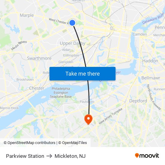 Parkview Station to Mickleton, NJ map