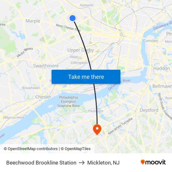 Beechwood Brookline Station to Mickleton, NJ map