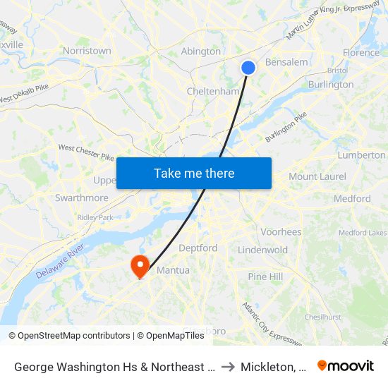 George Washington Hs & Northeast Av to Mickleton, NJ map