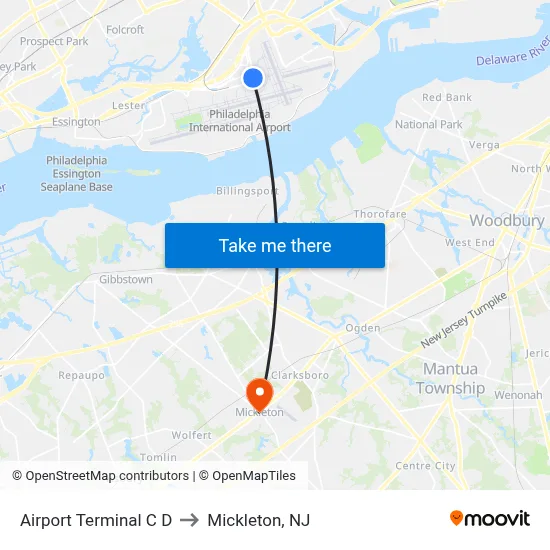Airport Terminal C D to Mickleton, NJ map
