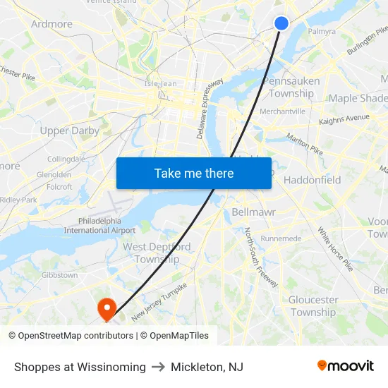 Shoppes at Wissinoming to Mickleton, NJ map