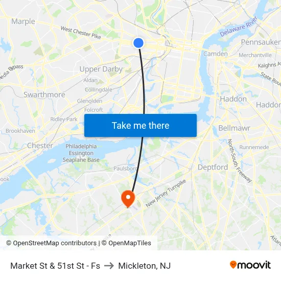 Market St & 51st St - Fs to Mickleton, NJ map