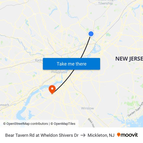 Bear Tavern Rd at Wheldon Shivers Dr to Mickleton, NJ map