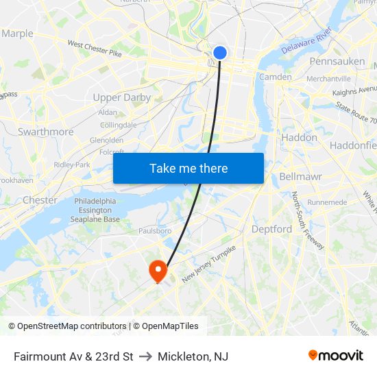 Fairmount Av & 23rd St to Mickleton, NJ map