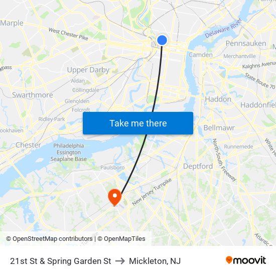 21st St & Spring Garden St to Mickleton, NJ map