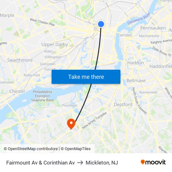 Fairmount Av & Corinthian Av to Mickleton, NJ map