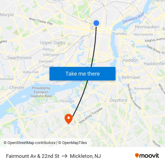 Fairmount Av & 22nd St to Mickleton, NJ map